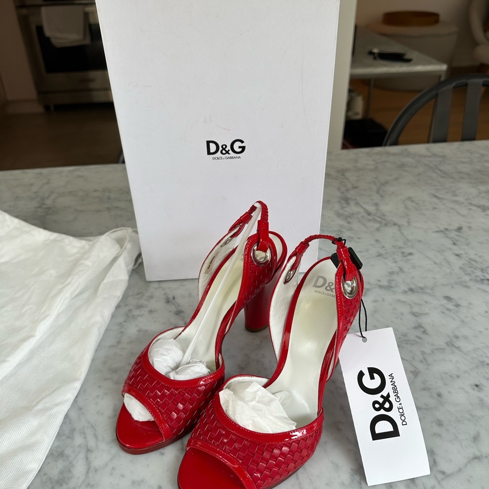 D&G Red Open-Toe Heels - Picture 1 of 6